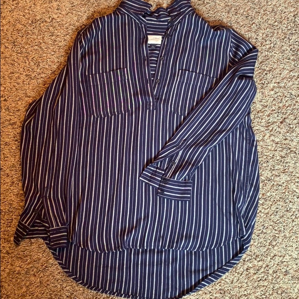Hardly worn, blue and gray striped long sleeve top